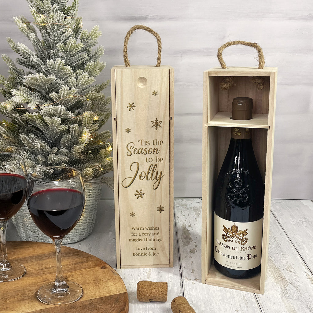 Personalised Wooden Christmas Wine Box - ’Tis the Season to Be Jolly