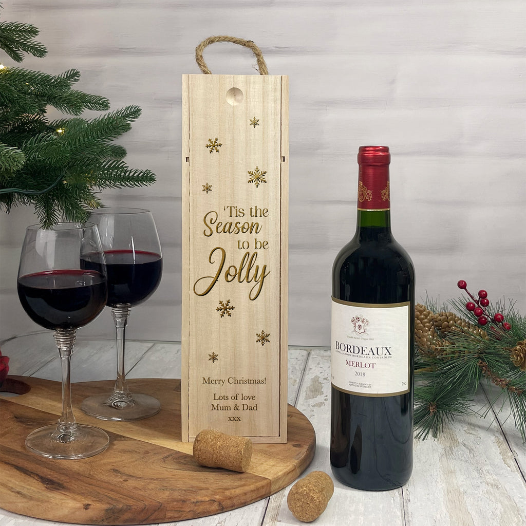 Personalised Wooden Christmas Wine Box - ’Tis the Season to Be Jolly