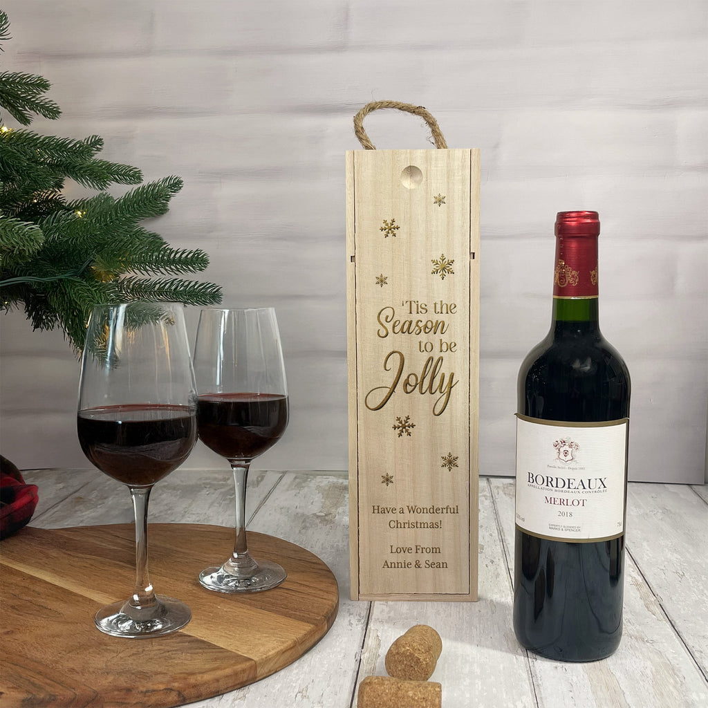 Personalised Wooden Christmas Wine Box - ’Tis the Season to Be Jolly