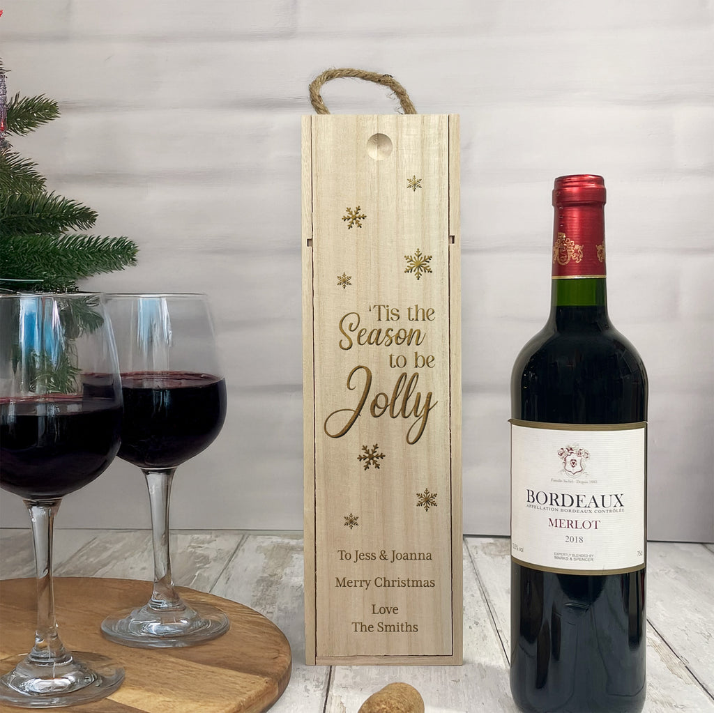Personalised Wooden Christmas Wine Box - ’Tis the Season to Be Jolly