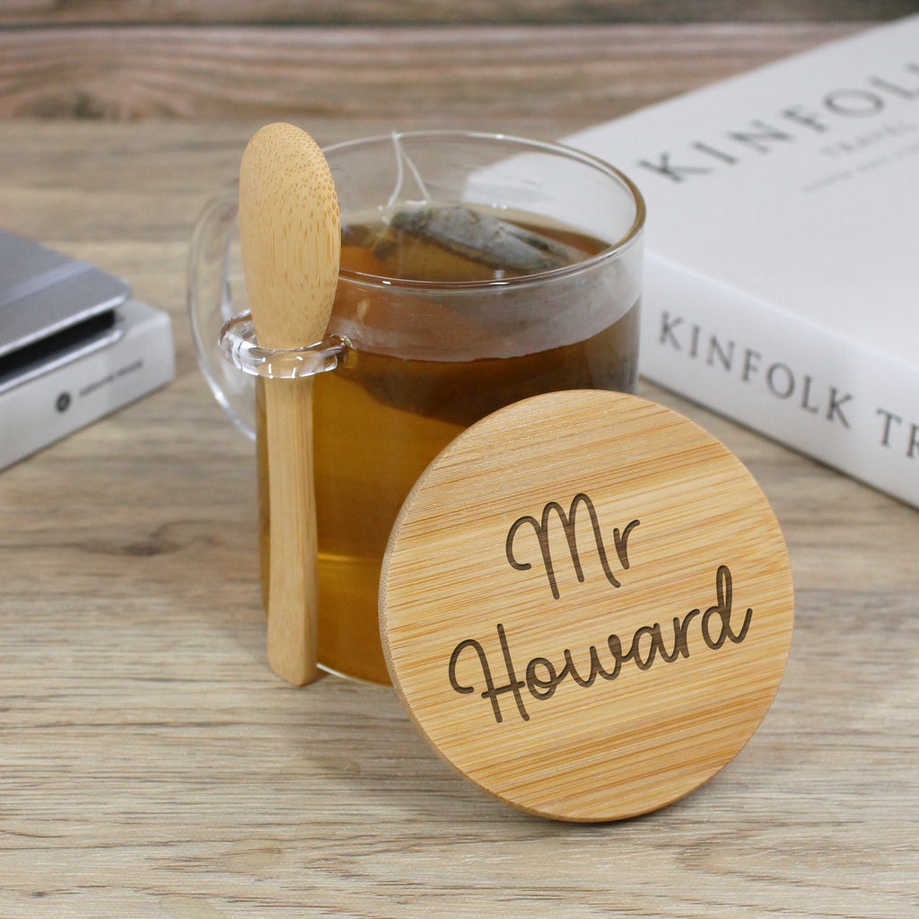 Personalised Glass Teacher Mug with Wooden Lid & Spoon