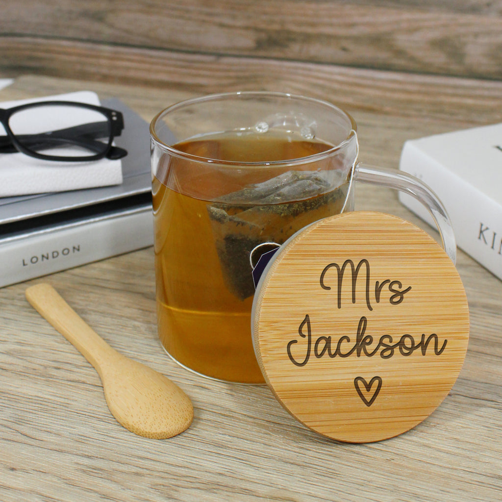 Personalised Glass Teacher Mug with Wooden Lid & Spoon