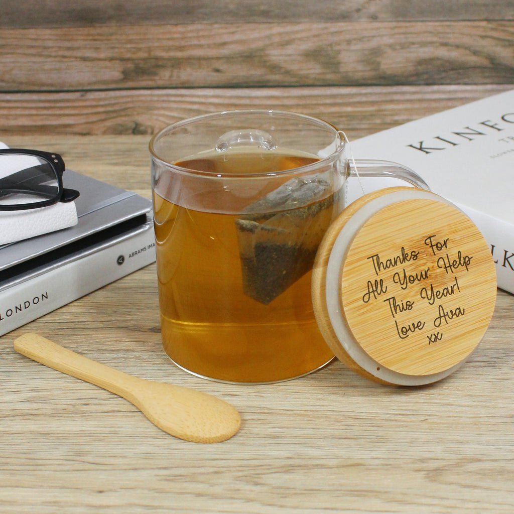 Personalised Glass Teacher Mug with Wooden Lid & Spoon