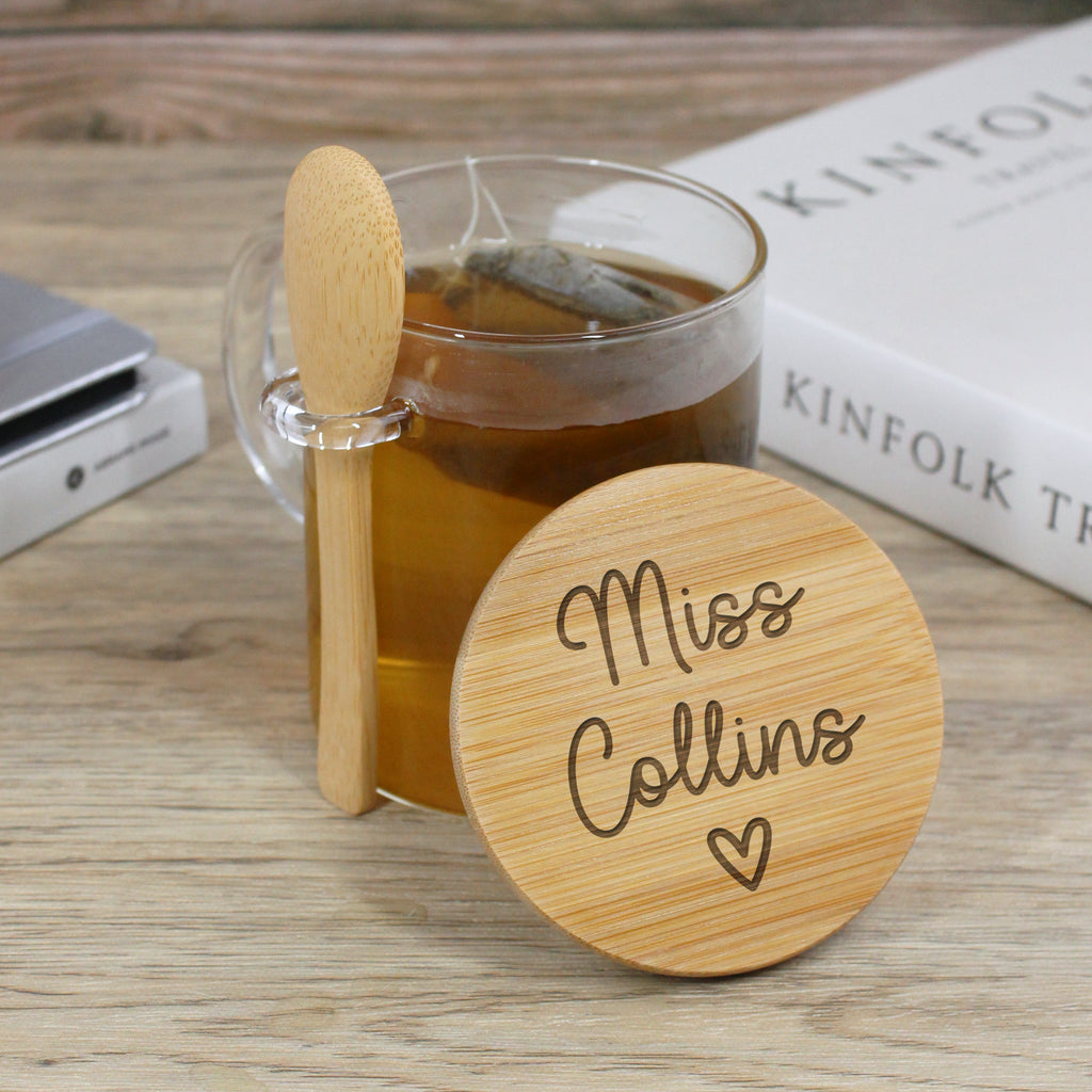 Personalised Glass Teacher Mug with Wooden Lid & Spoon