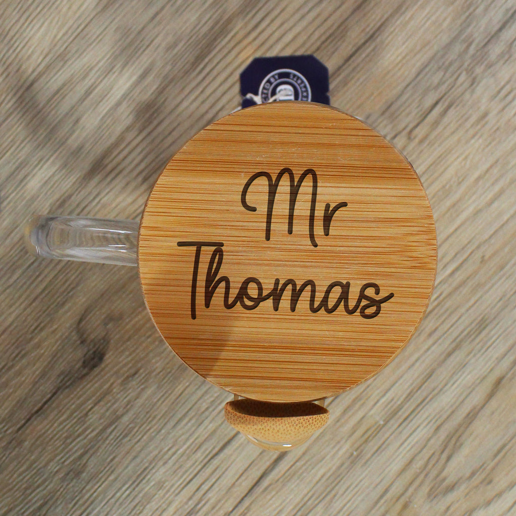 Personalised Glass Teacher Mug with Wooden Lid & Spoon