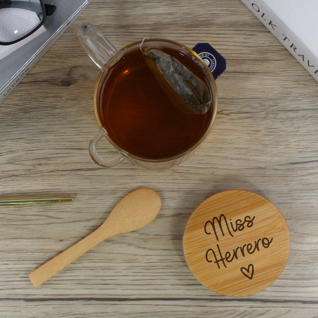 Personalised Glass Teacher Mug with Wooden Lid & Spoon