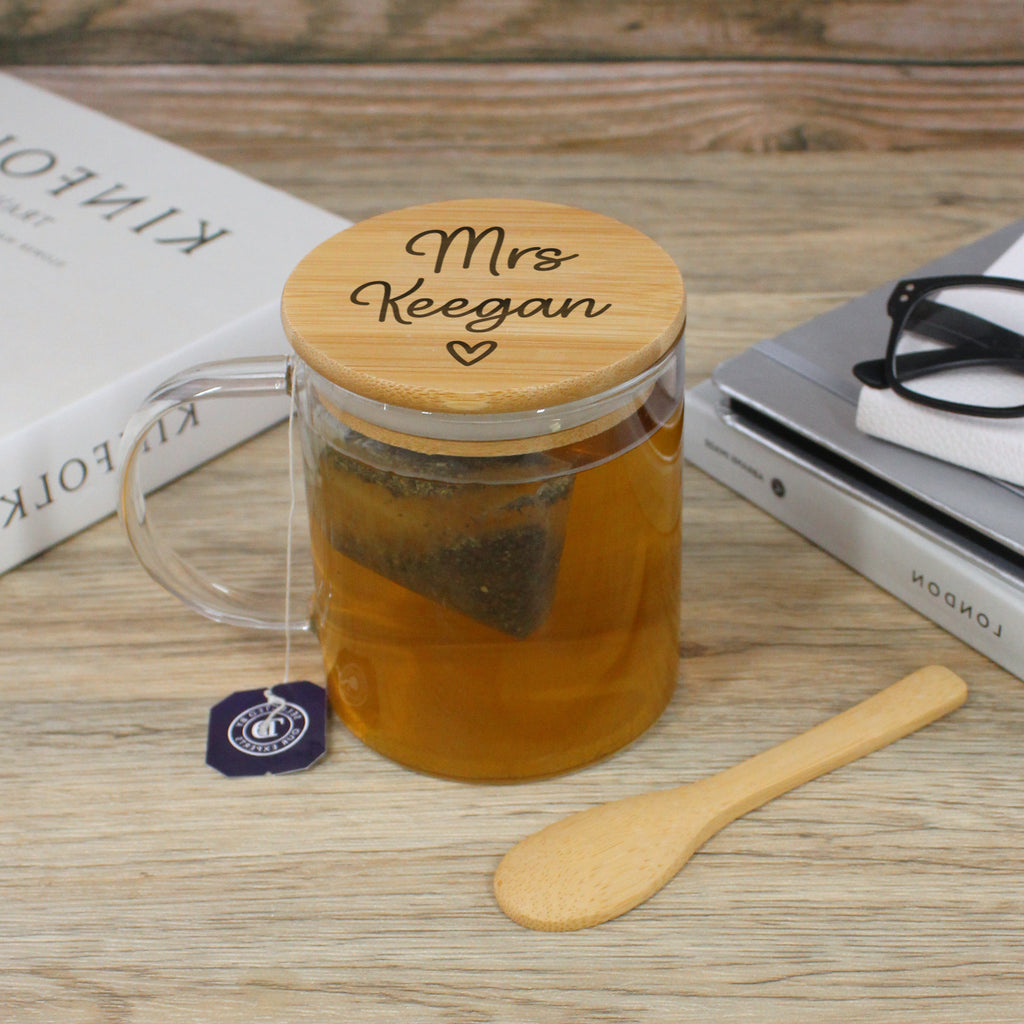 Personalised Glass Teacher Mug with Wooden Lid & Spoon