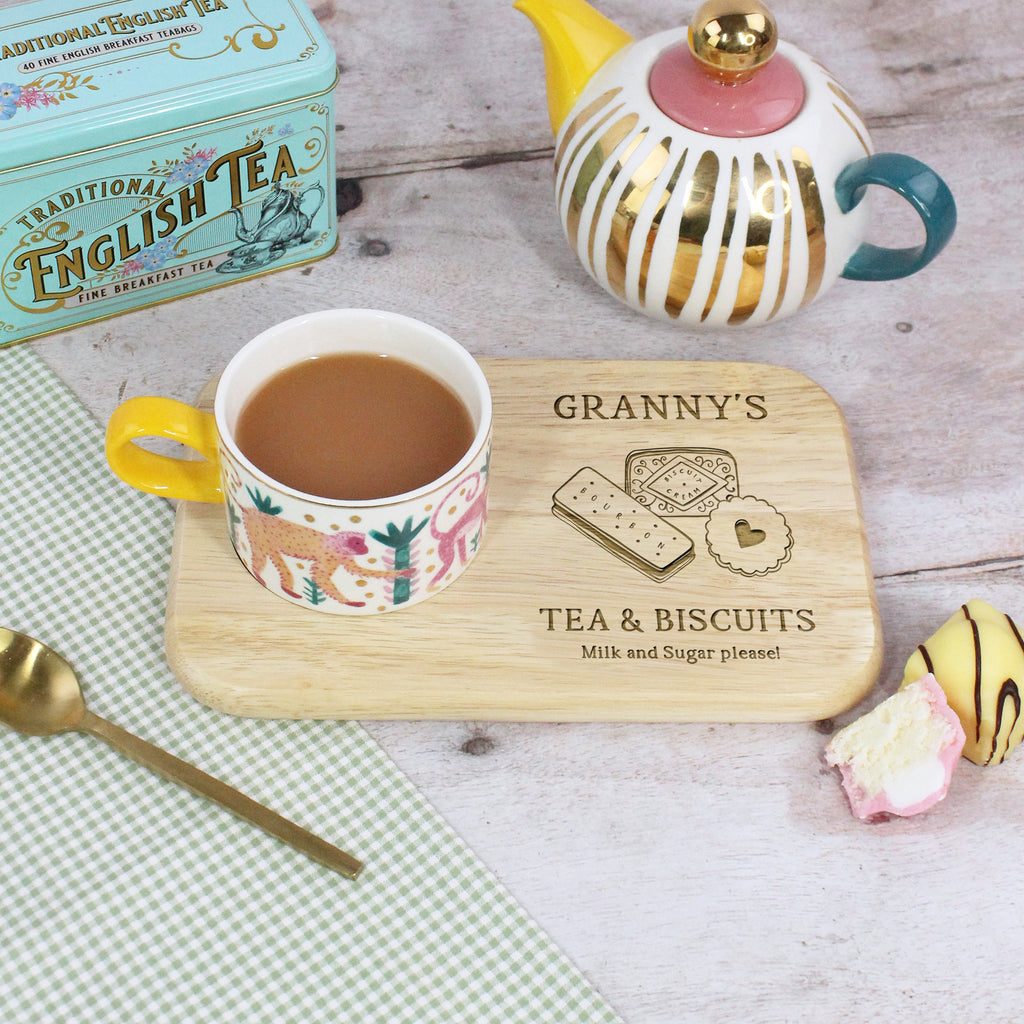 Personalised 'Grandma's Tea & Biscuits' Board with Biscuit Illustration