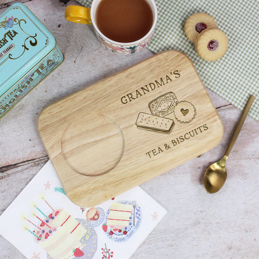 Personalised 'Grandma's Tea & Biscuits' Board with Biscuit Illustration