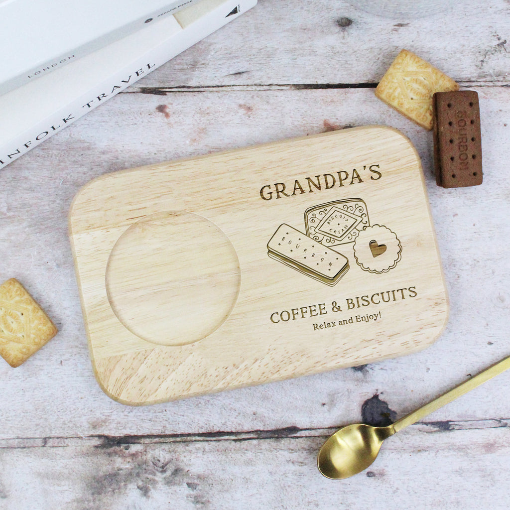 Personalised Grandads Coffee & Biscuits Board with Coffee Mug Option