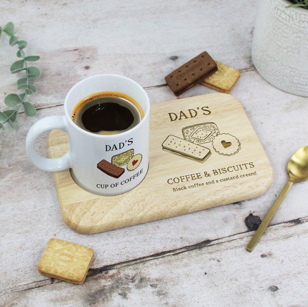 Personalised Dad’s Coffee & Biscuits Board with Cup of Coffee Mug Option