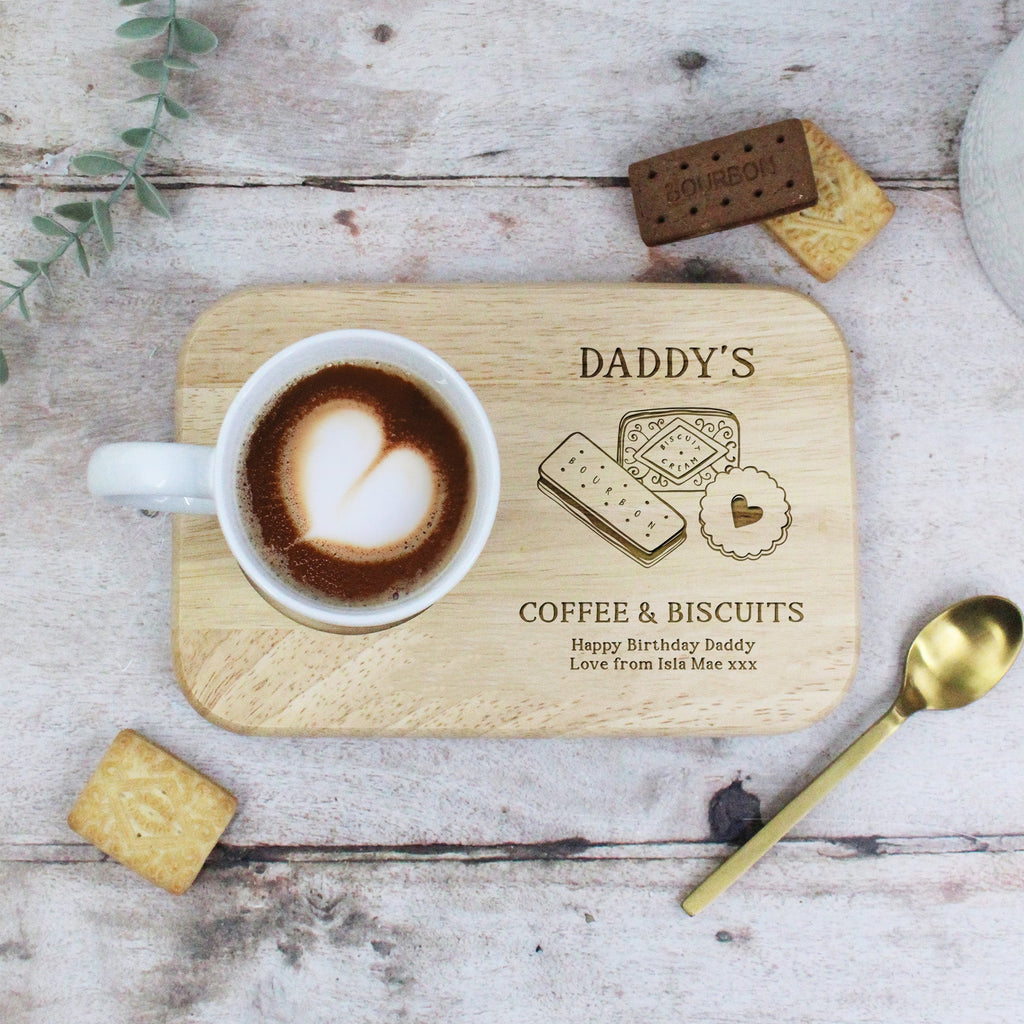 Personalised Dad’s Coffee & Biscuits Board with Cup of Coffee Mug Option