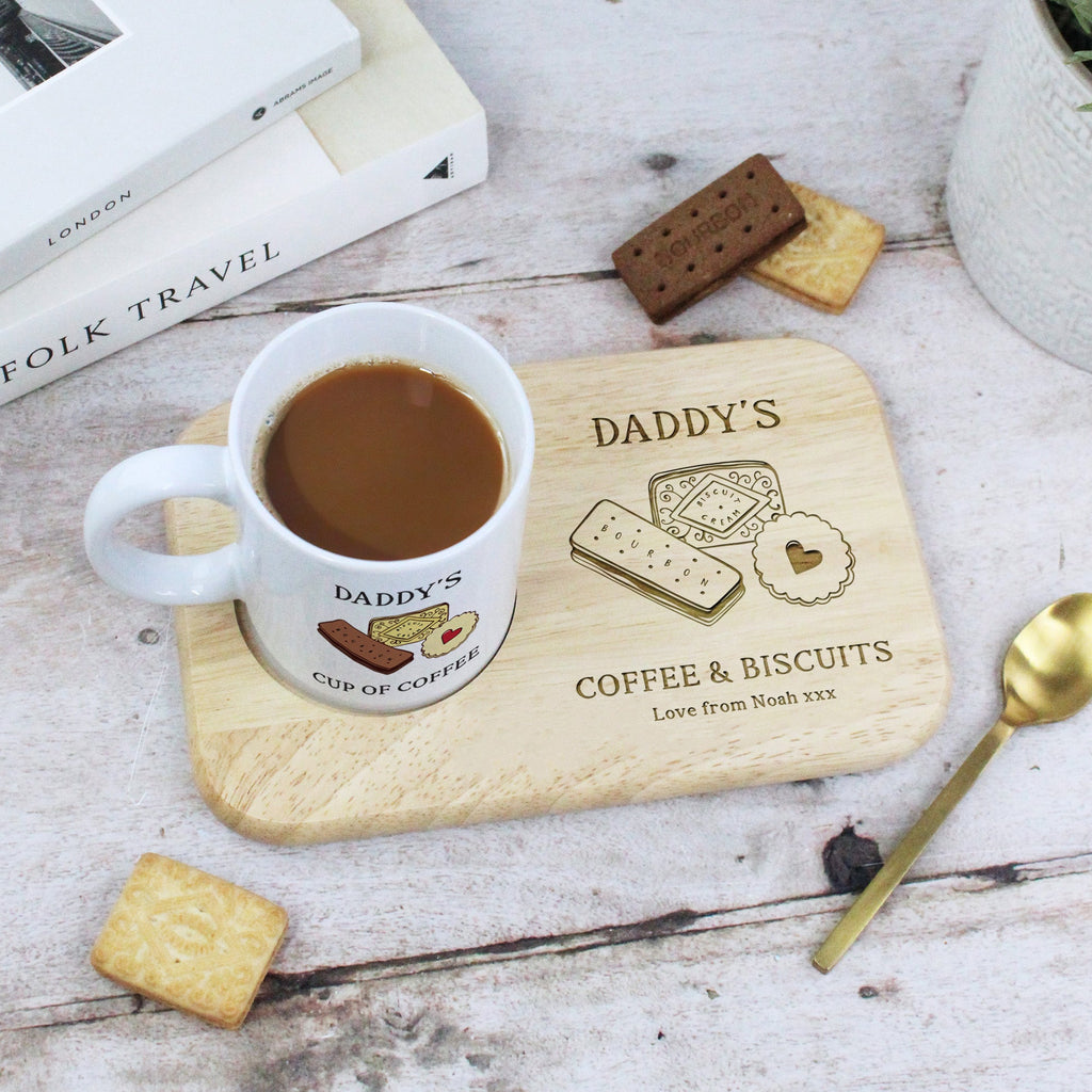 Personalised Dad’s Coffee & Biscuits Board with Cup of Coffee Mug Option