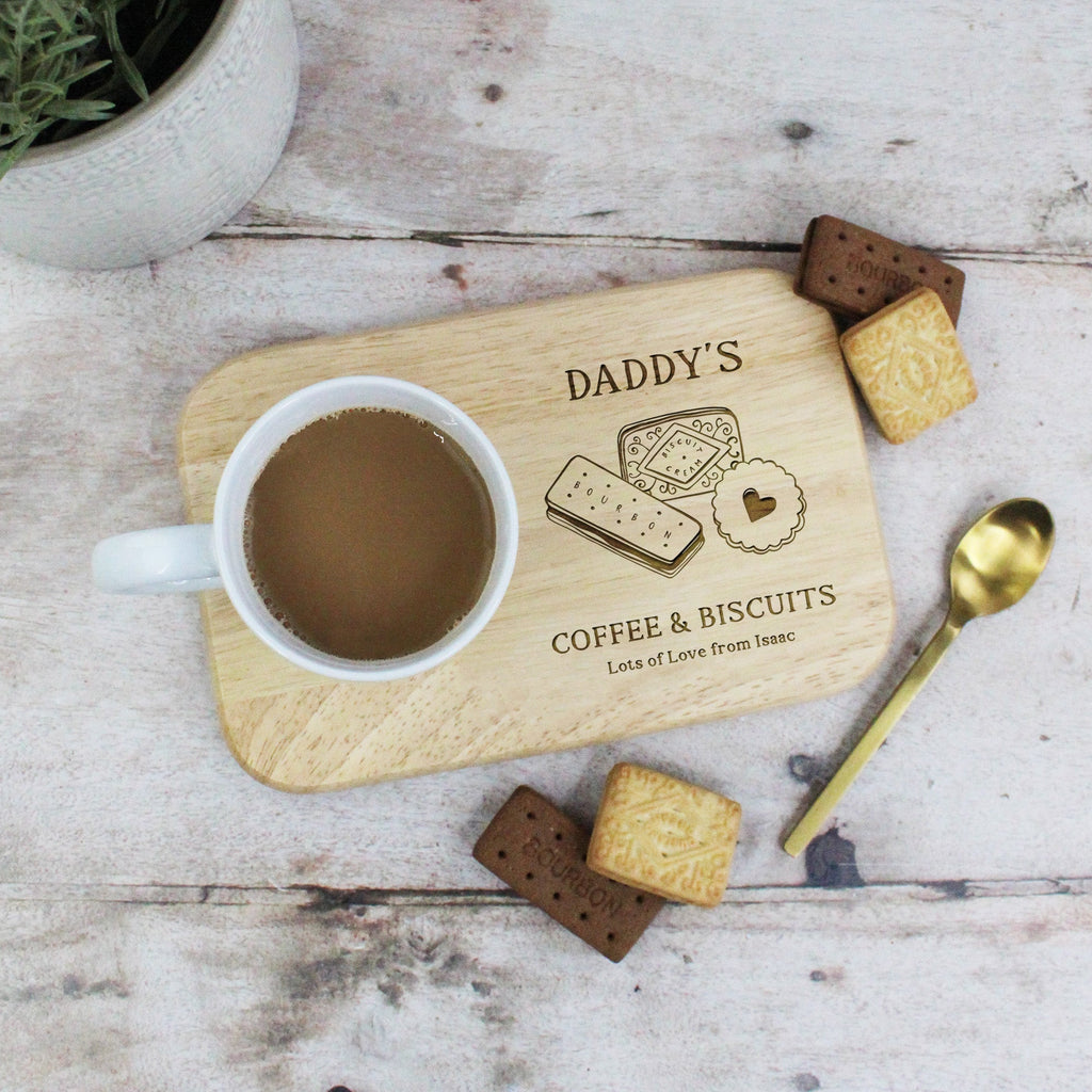 Personalised Dad’s Coffee & Biscuits Board with Cup of Coffee Mug Option