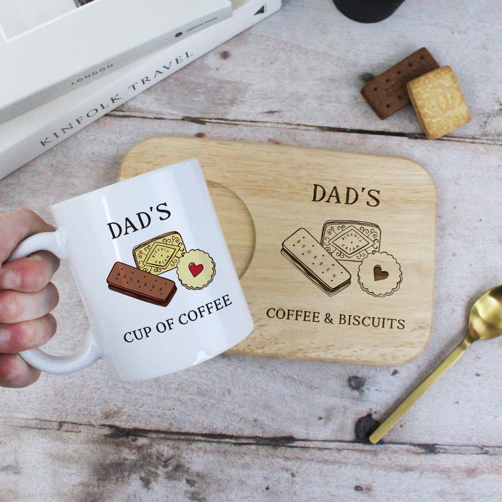 Personalised Dad’s Coffee & Biscuits Board with Cup of Coffee Mug Option