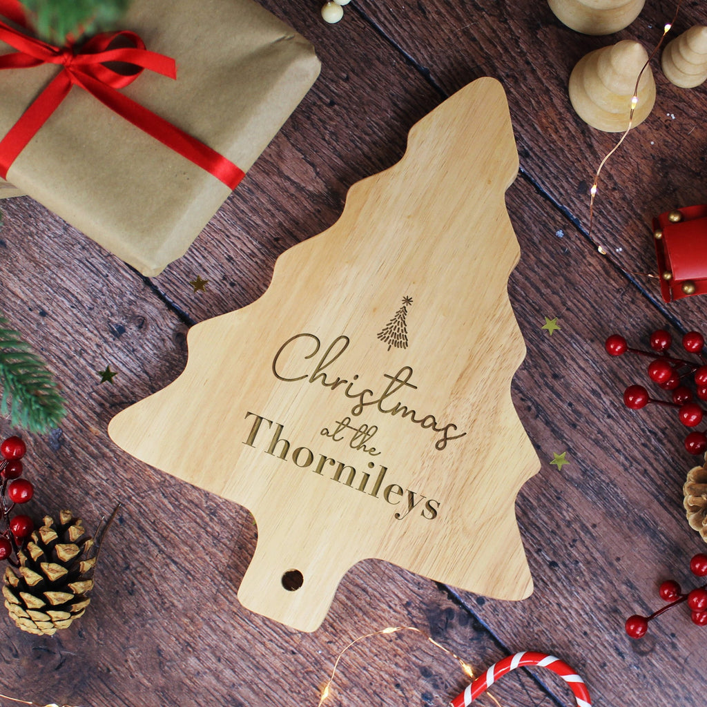 Personalised Wooden Family Name Tree Shaped Christmas Board