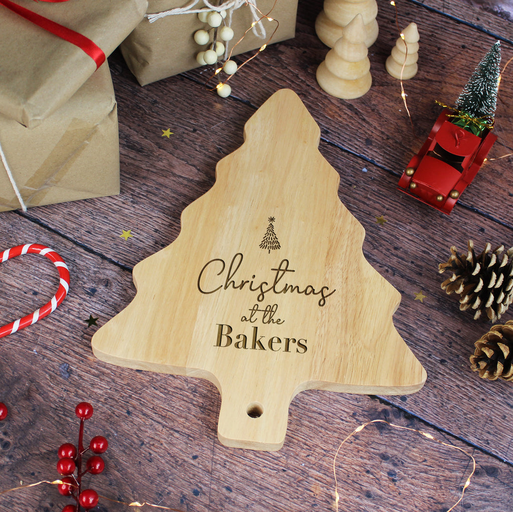 Personalised Wooden Family Name Tree Shaped Christmas Board