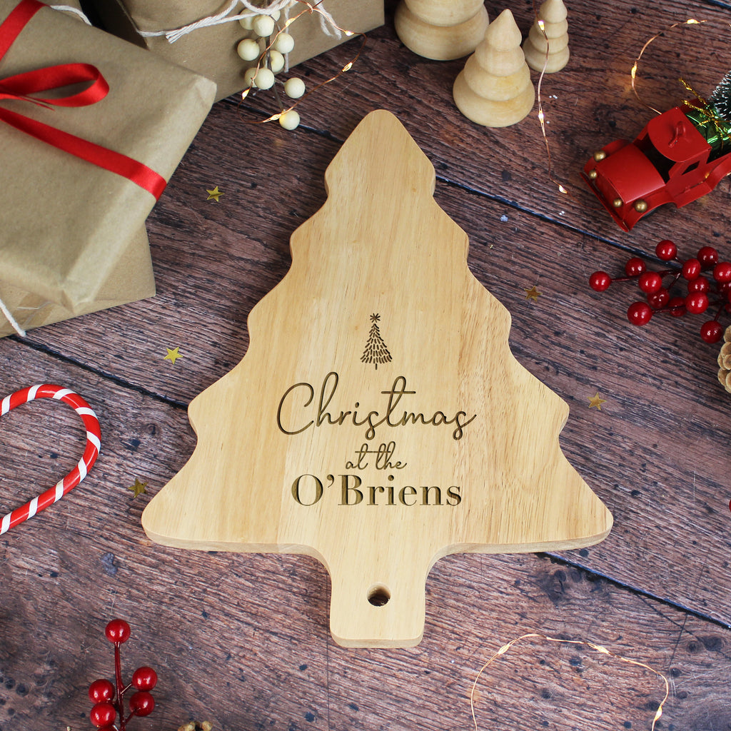 Personalised Wooden Family Name Tree Shaped Christmas Board