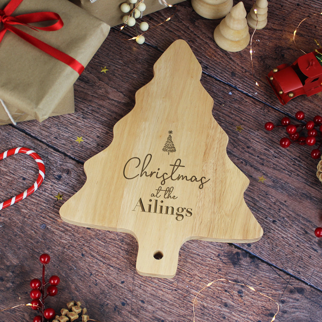 Personalised Wooden Family Name Tree Shaped Christmas Board