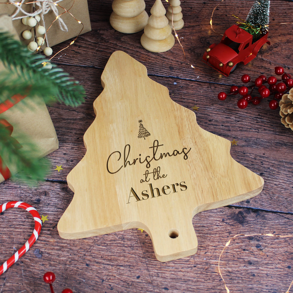 Personalised Wooden Family Name Tree Shaped Christmas Board