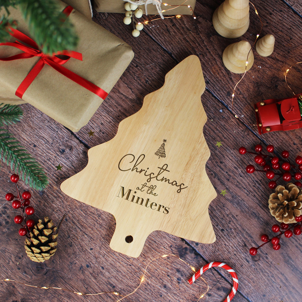 Personalised Wooden Family Name Tree Shaped Christmas Board