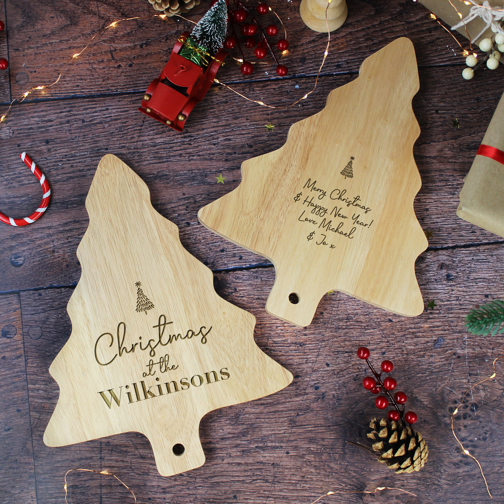 Personalised Wooden Family Name Tree Shaped Christmas Board