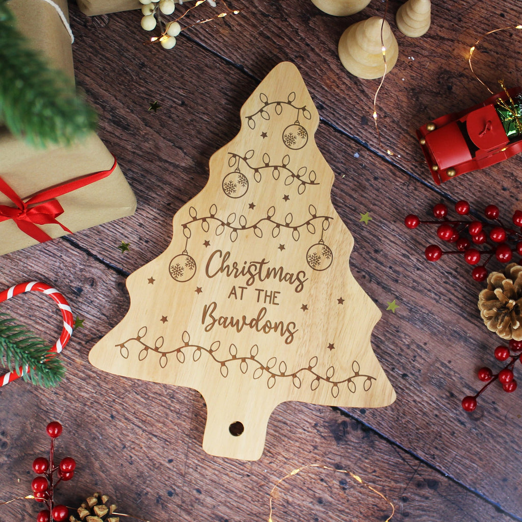 Personalised Wooden Tree Shaped Christmas Board - Family Name