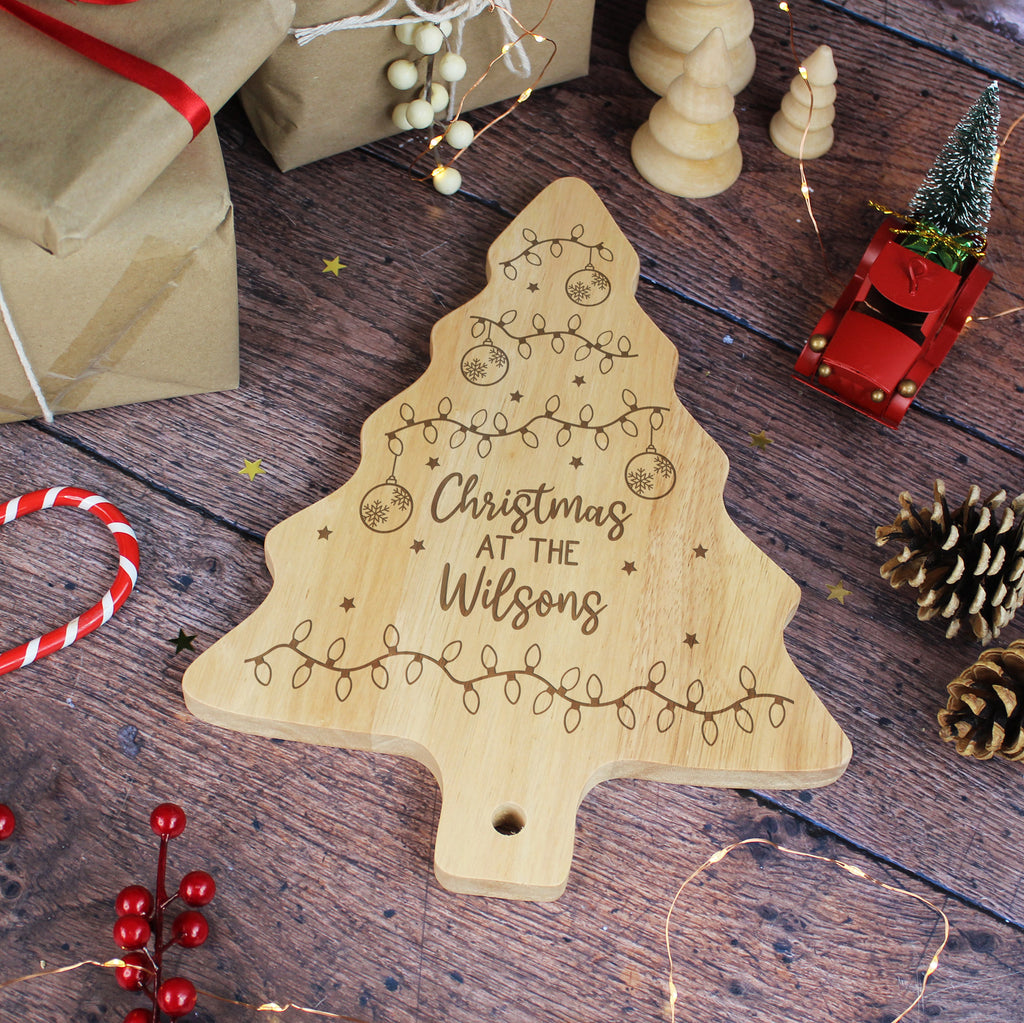 Personalised Wooden Tree Shaped Christmas Board - Family Name