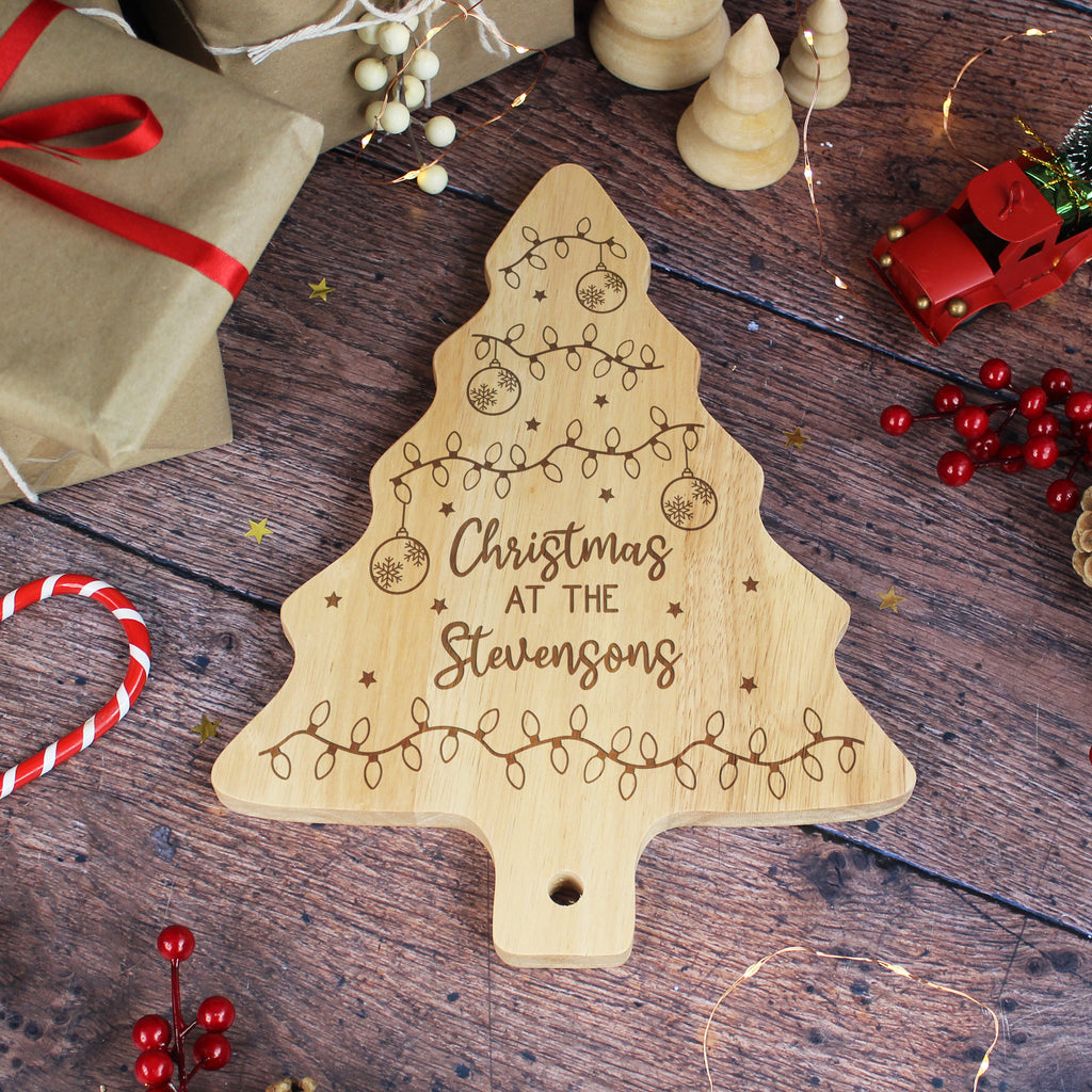 Personalised Wooden Tree Shaped Christmas Board - Family Name