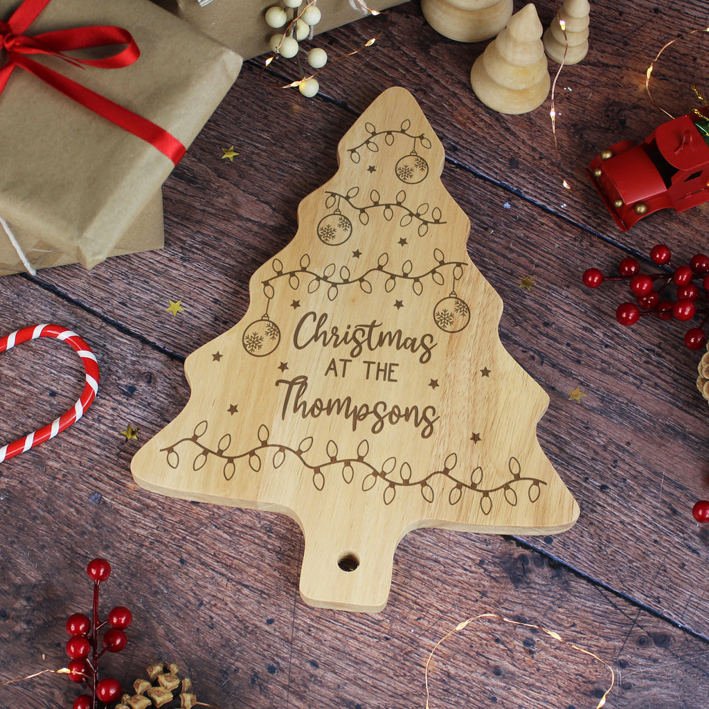 Personalised Wooden Tree Shaped Christmas Board - Family Name