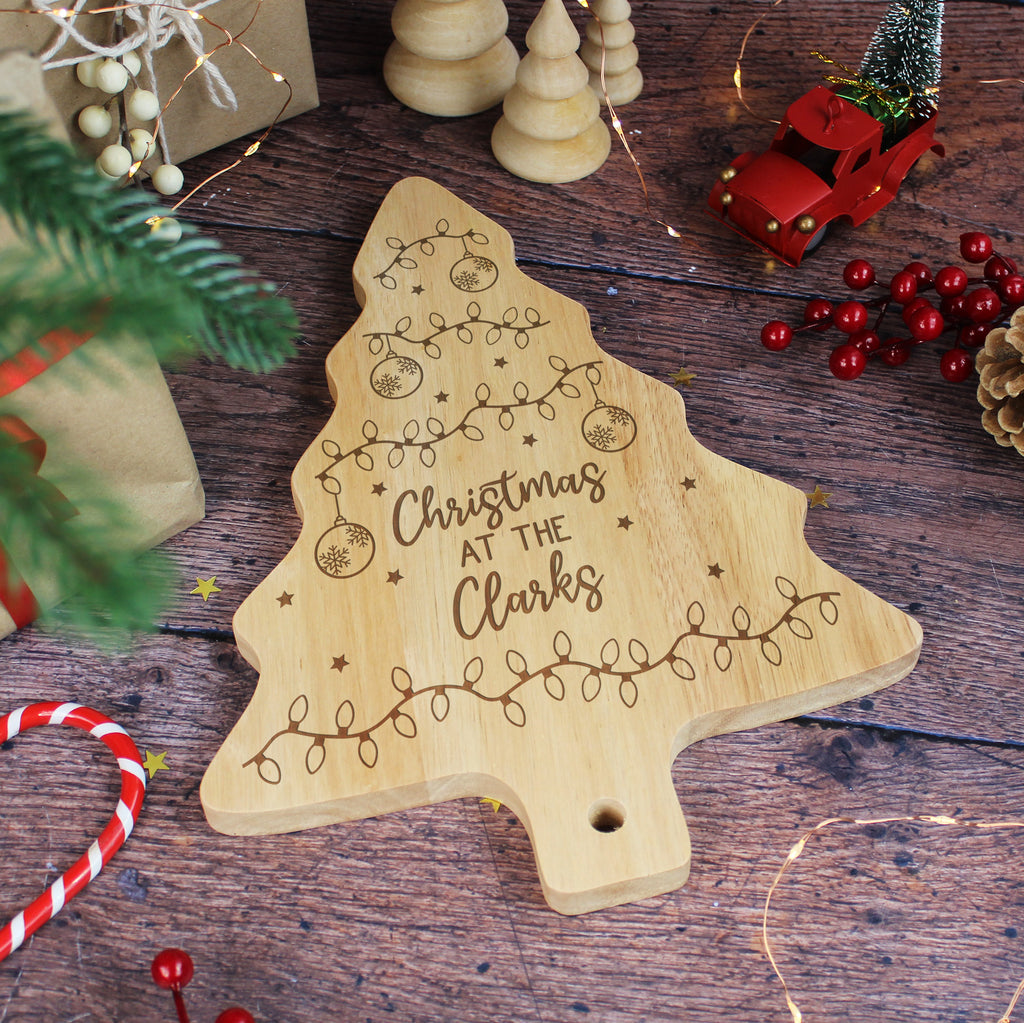 Personalised Wooden Tree Shaped Christmas Board - Family Name