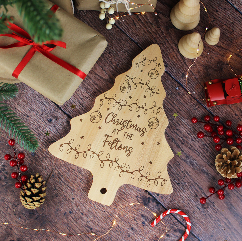 Personalised Wooden Tree Shaped Christmas Board - Family Name