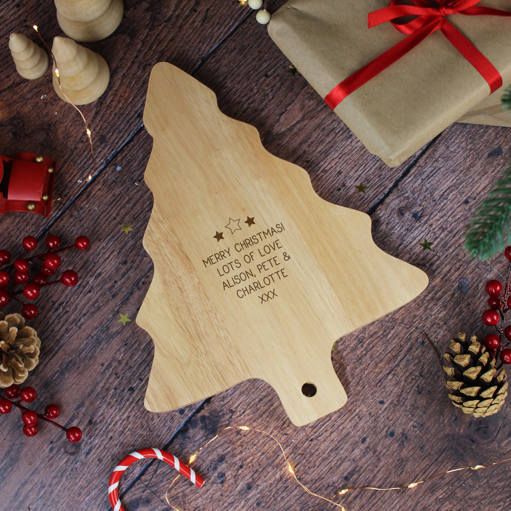 Personalised Wooden Tree Shaped Christmas Board - Family Name