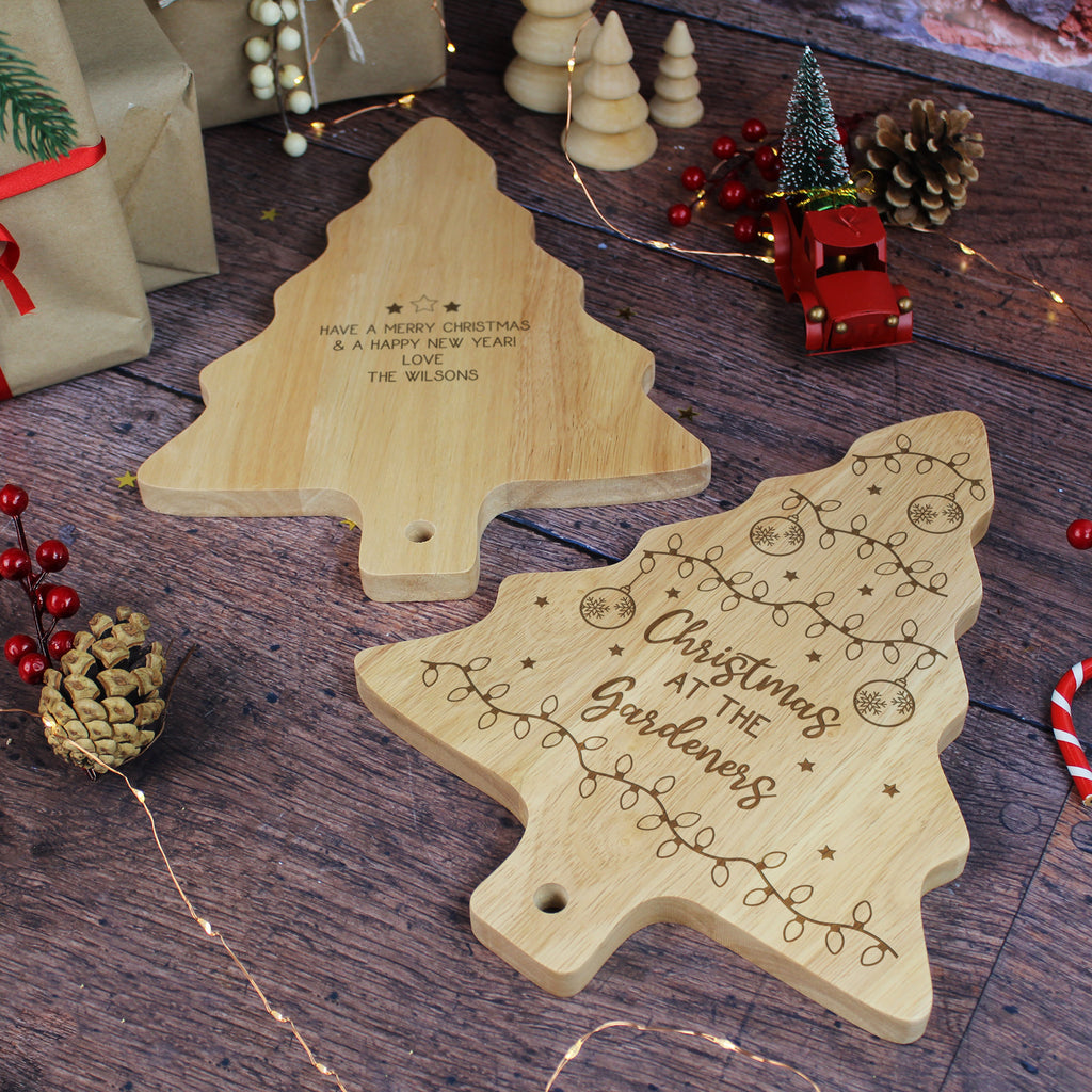 Personalised Wooden Tree Shaped Christmas Board - Family Name