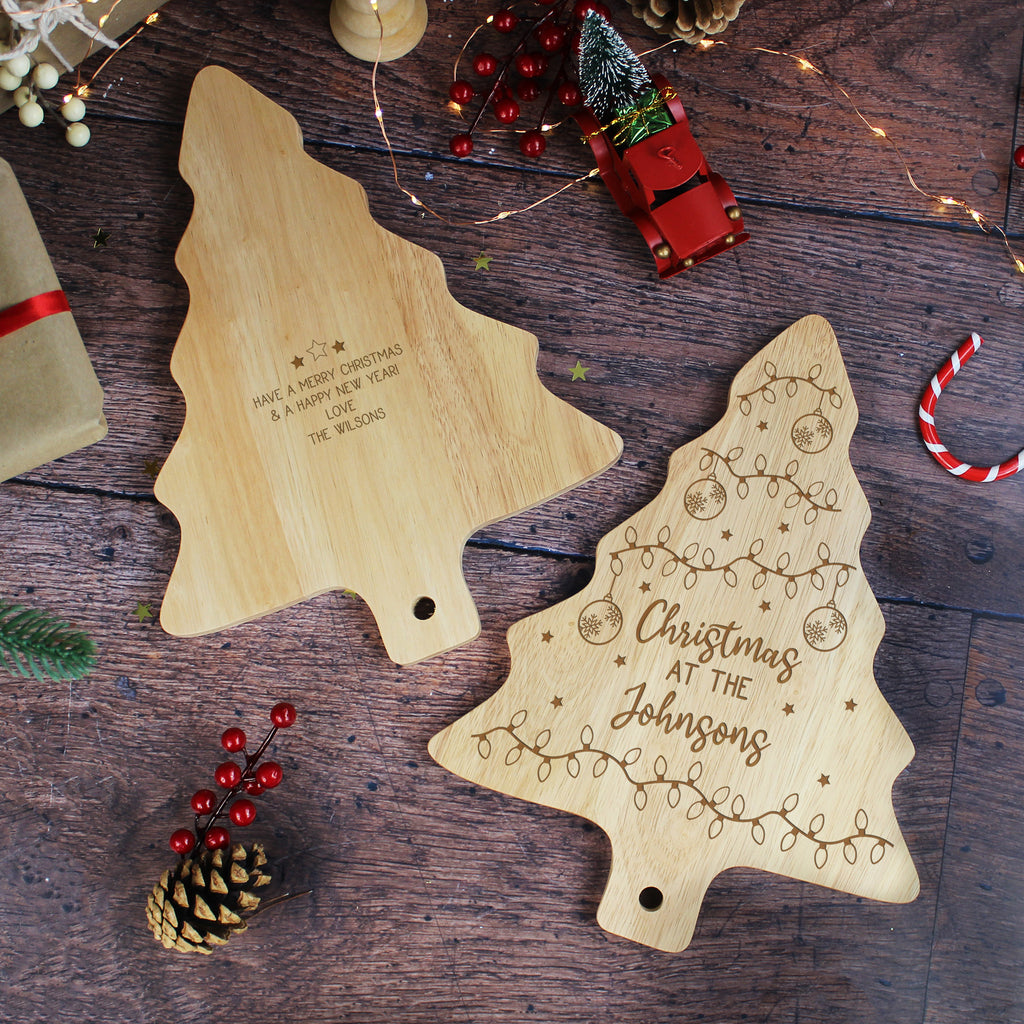 Personalised Wooden Tree Shaped Christmas Board - Family Name