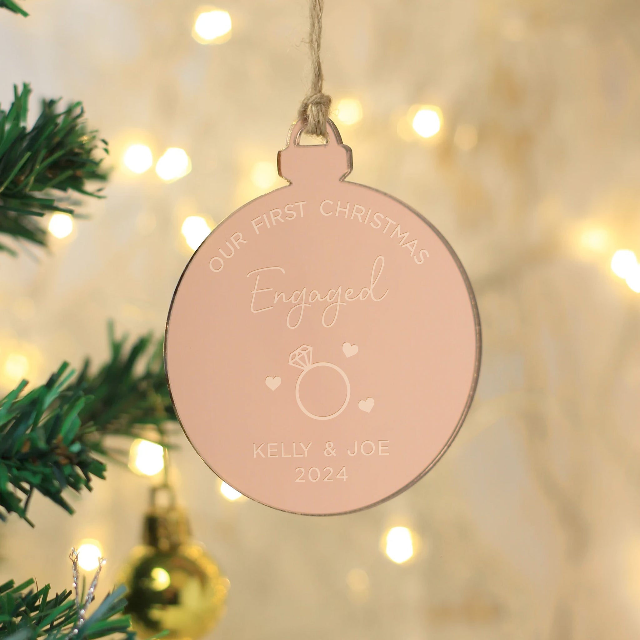 Personalised 'First Christmas Engaged' Acrylic Bauble