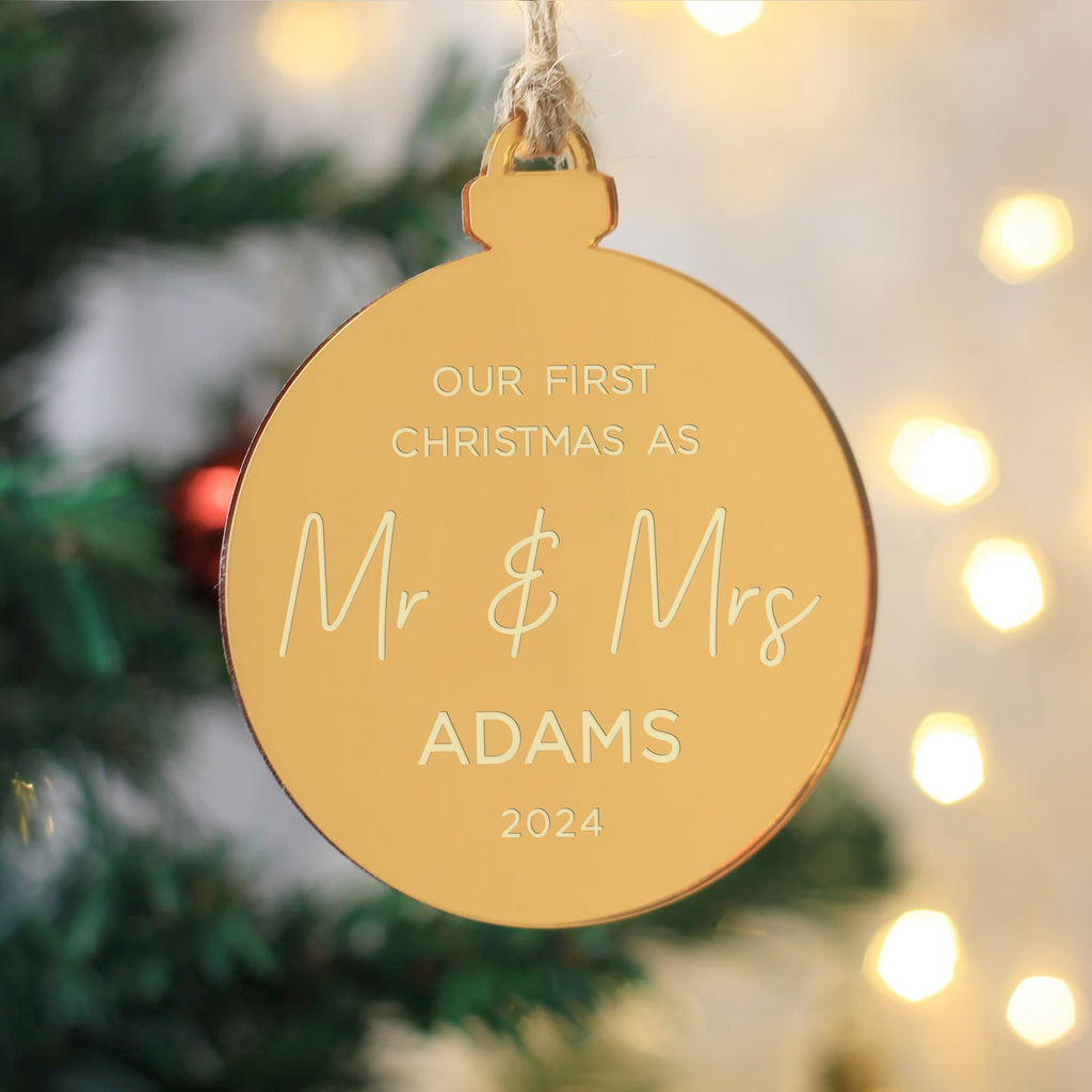 Personalised 'Our First Christmas Married' Gold Mirrored Bauble