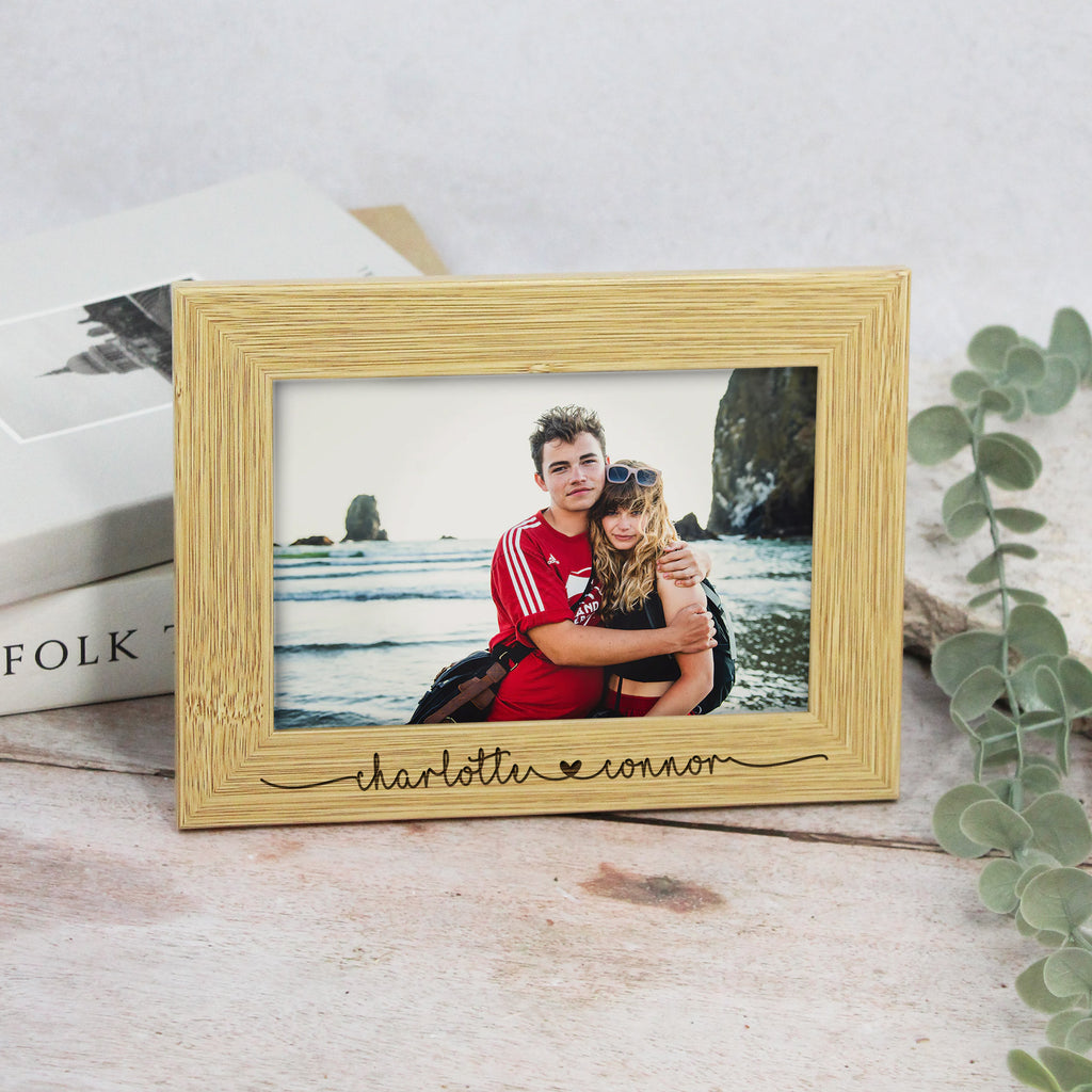 Personalised Wooden Photo Frame with Engraved Names