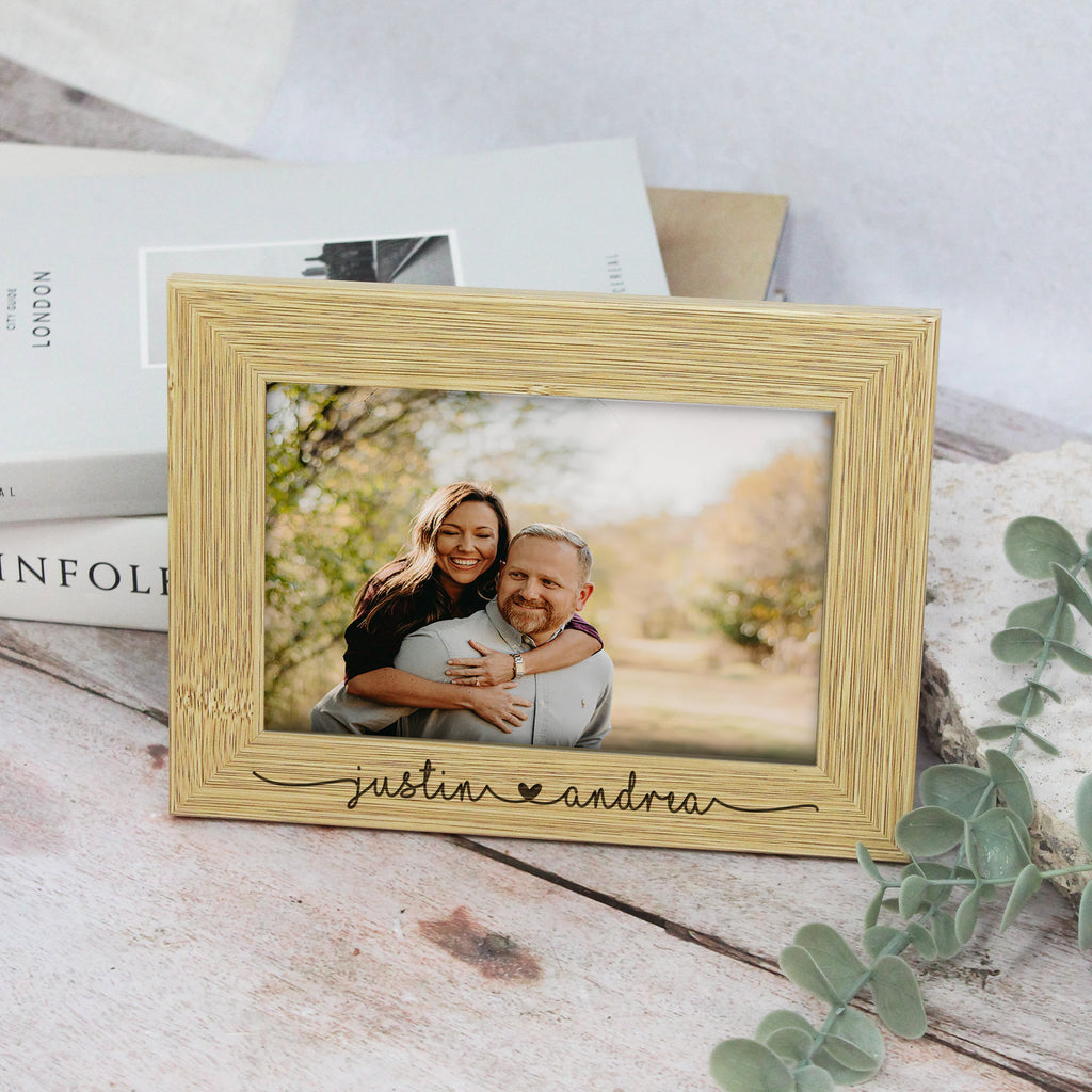 Personalised Wooden Photo Frame with Engraved Names