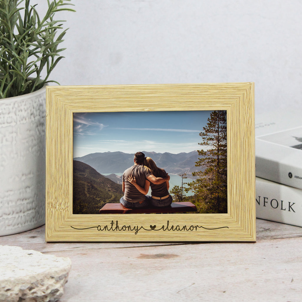 Personalised Wooden Photo Frame with Engraved Names