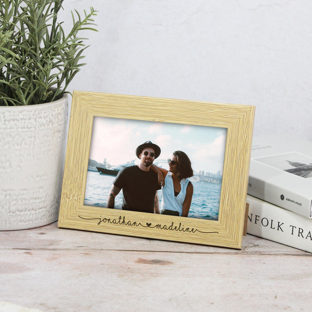 Personalised Wooden Photo Frame with Engraved Names