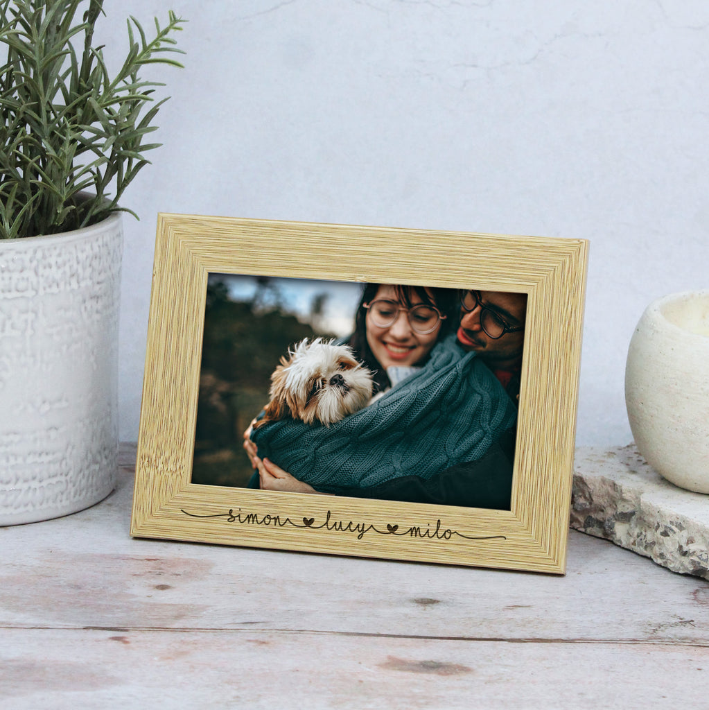 Personalised Wooden Photo Frame with Engraved Names