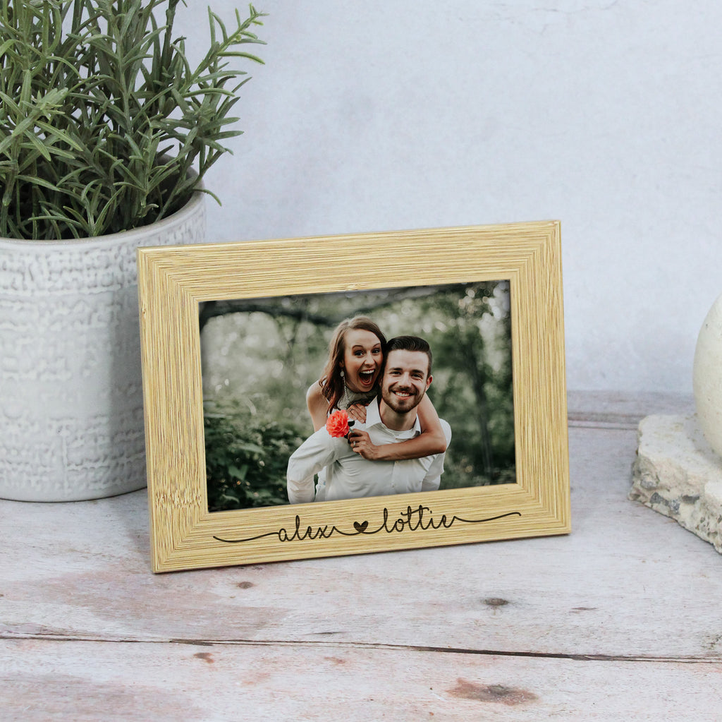 Personalised Wooden Photo Frame with Engraved Names