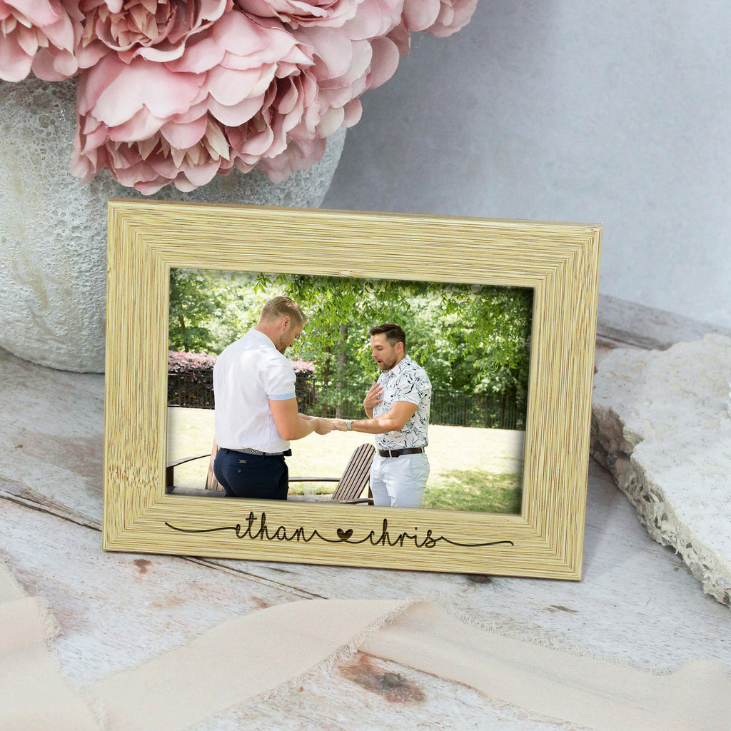 Personalised Wooden Photo Frame with Engraved Names