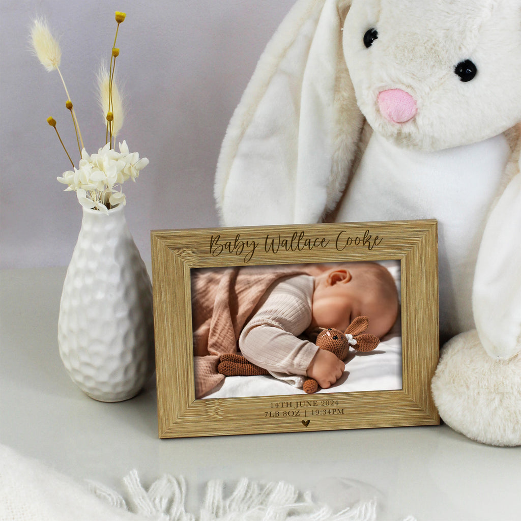 Personalised Wooden Baby Arrival Photo Frame with Baby Stats