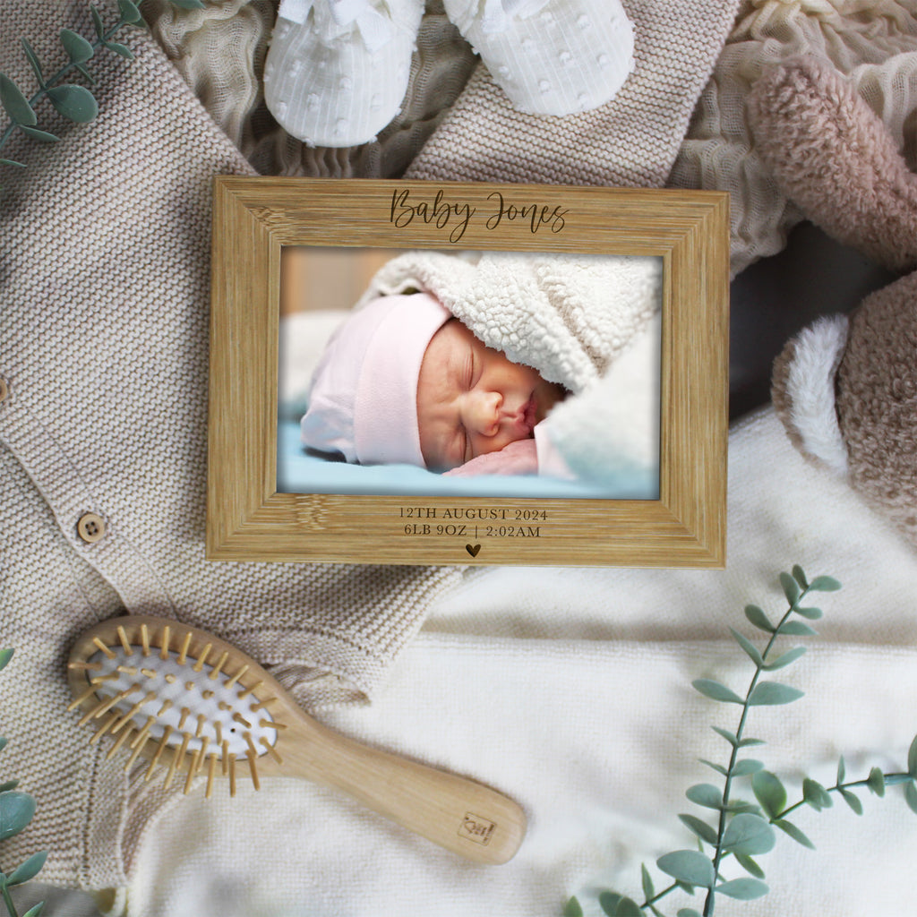 Personalised Wooden Baby Arrival Photo Frame with Baby Stats