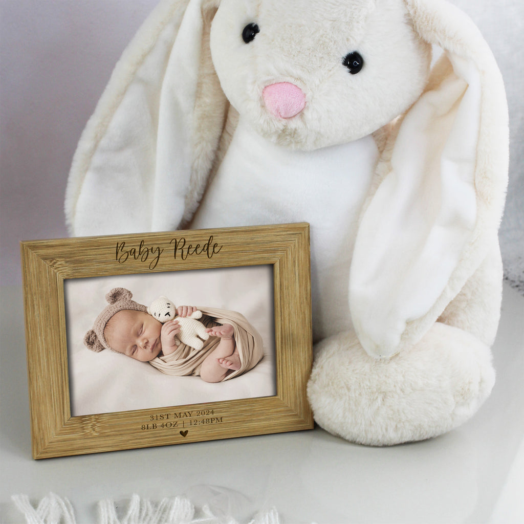 Personalised Wooden Baby Arrival Photo Frame with Baby Stats