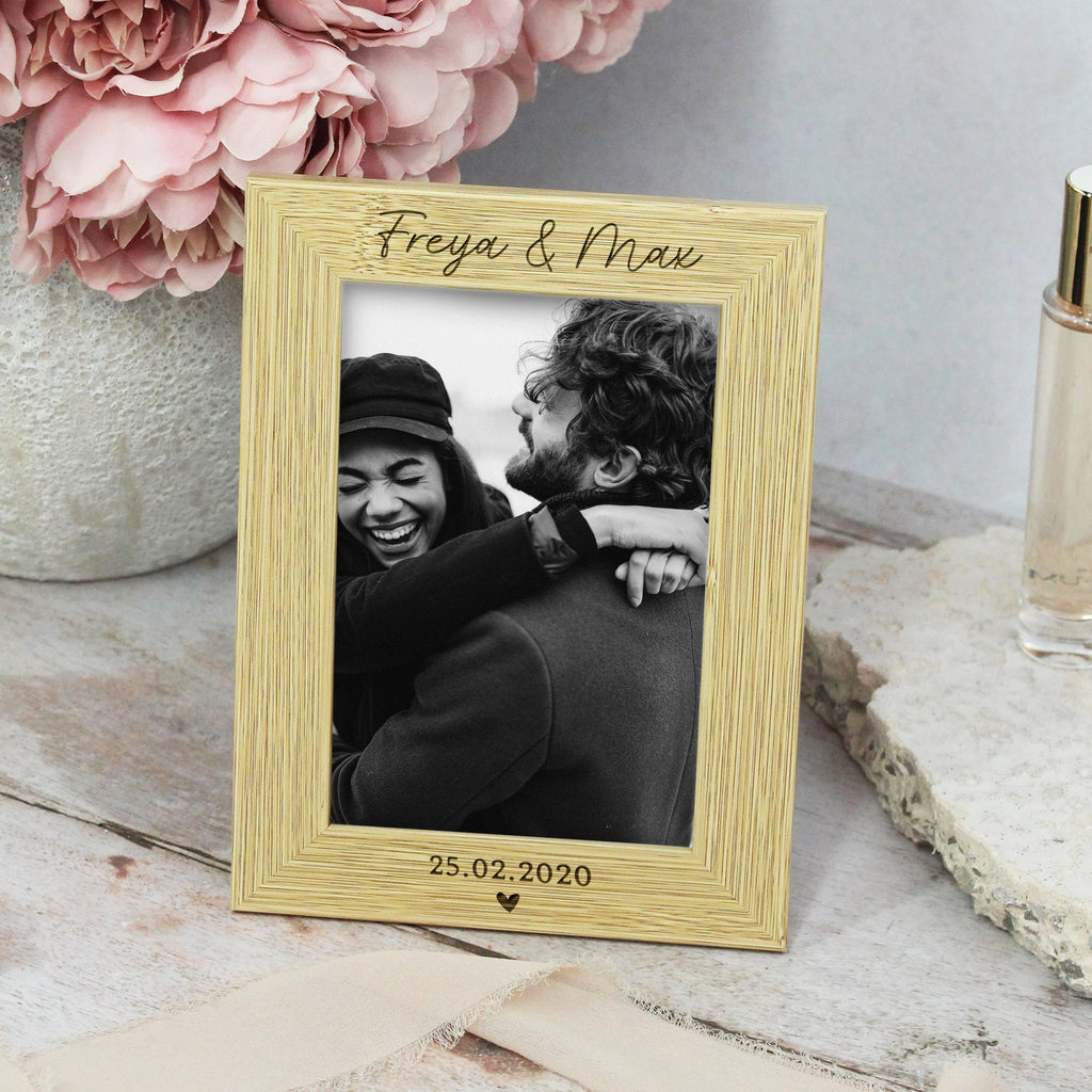 Personalised Wooden Photo Frame with Couples Names & Special Date