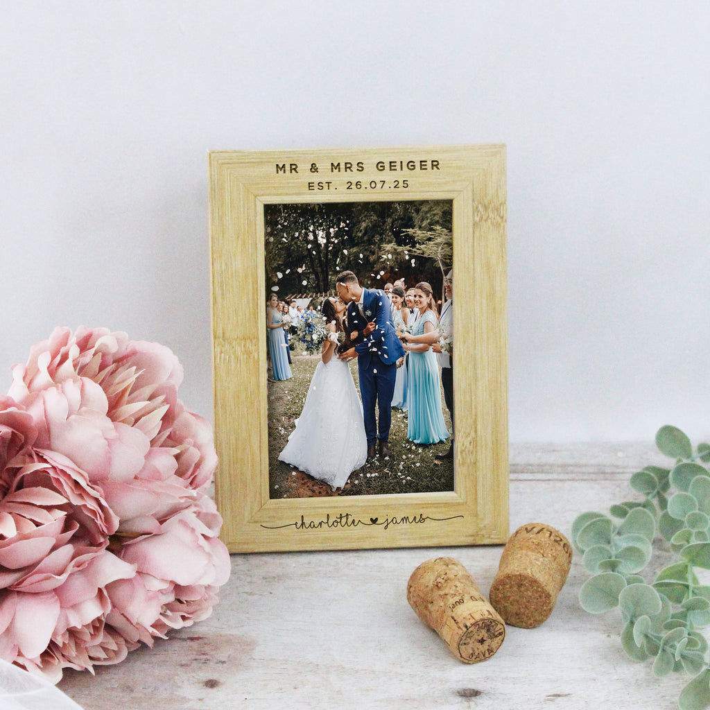 Personalised Wooden 'Mr & Mrs' Wedding Photo Frame