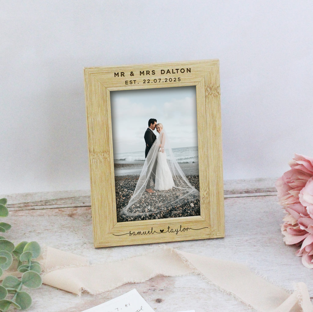 Personalised Wooden 'Mr & Mrs' Wedding Photo Frame